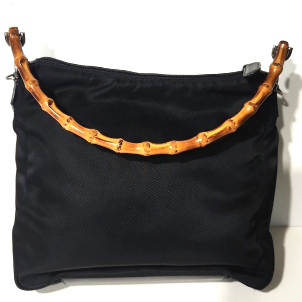GUCCI Authentic Bamboo Black Classic Nylon Shoulder Bag 000 2058 0509 EUC!! - Picture 3 of 16